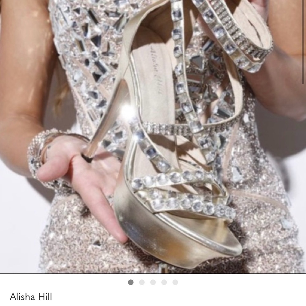 Alisha Hill Gold Strappy Platform Heels / Stilettos